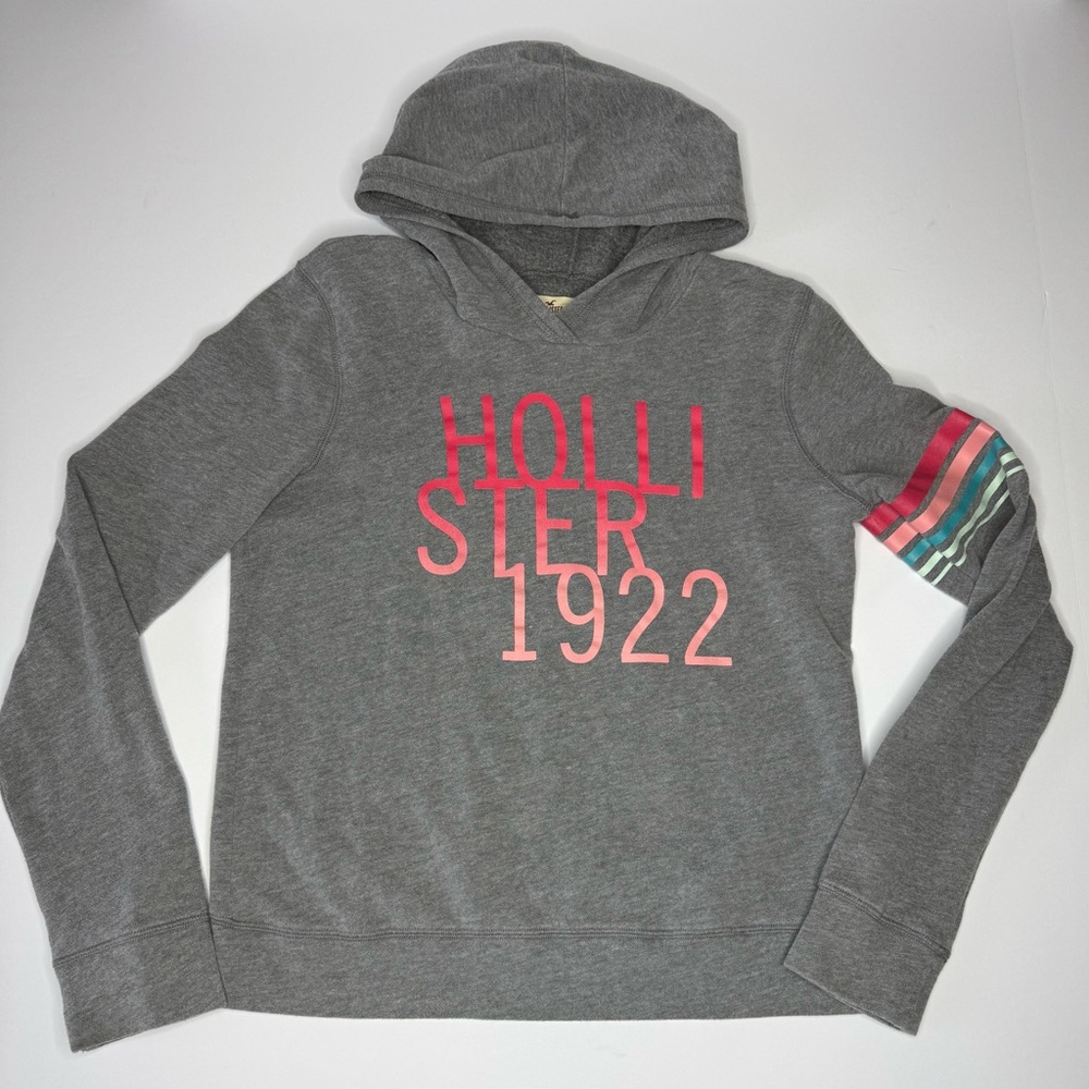 Hollister 1922 Hoodie Gray Size S Graphic Pullover Sweatshirt Y2K